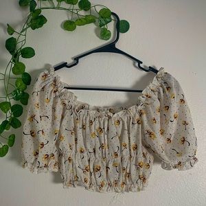 Off-the-shoulders White Woman’s Crop Top (Size Small) ZAFUL